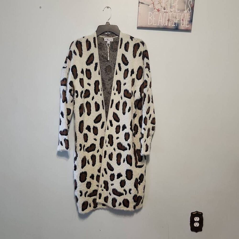 Macaron Boutique Leopard Print Open-Front Cardigan Size S
